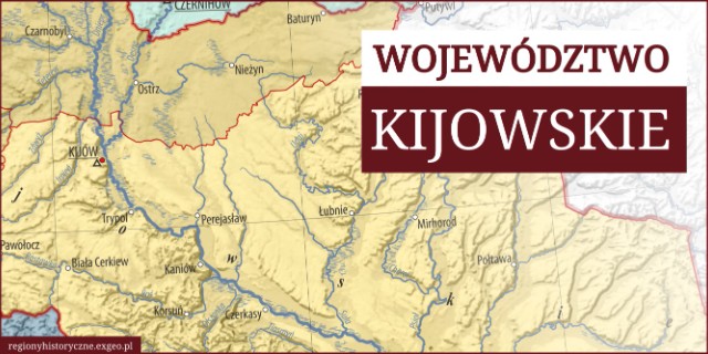 Mapa historyczna województwa kijowskiego około 1619 roku, przedstawiająca jego granice administracyjne, najważniejsze miejscowości, sieć rzeczną i ukształtowanie terenu.