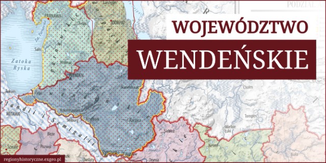 Mapa historyczna województwa wendeńskiego w Inflantach około 1619 roku, przedstawiająca granice administracyjne, miejscowości, rzeki, jeziora i ukształtowanie terenu.