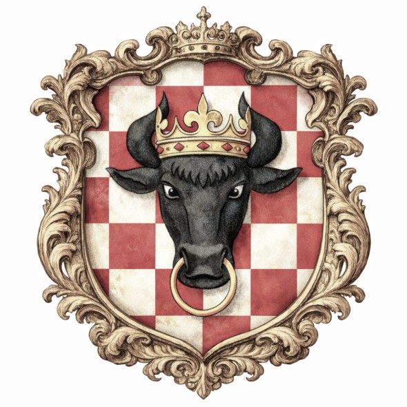 Historyczny herb województwa kaliskiego przedstawiający ukoronowaną czarną głowę żubra ze złotym pierścieniem na czerwono srebrnym polu szachowanym, symbol województwa kaliskiego w dawnej Rzeczypospolitej.